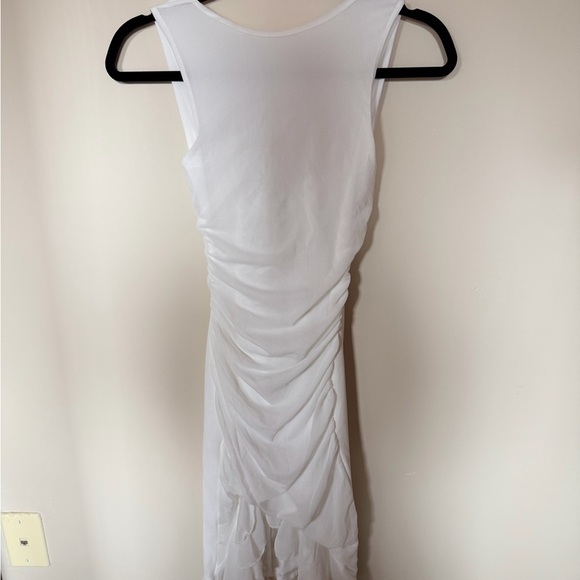 High neck ruched and ruffle y2K bodycon dress white XS - Picture 2 of 4